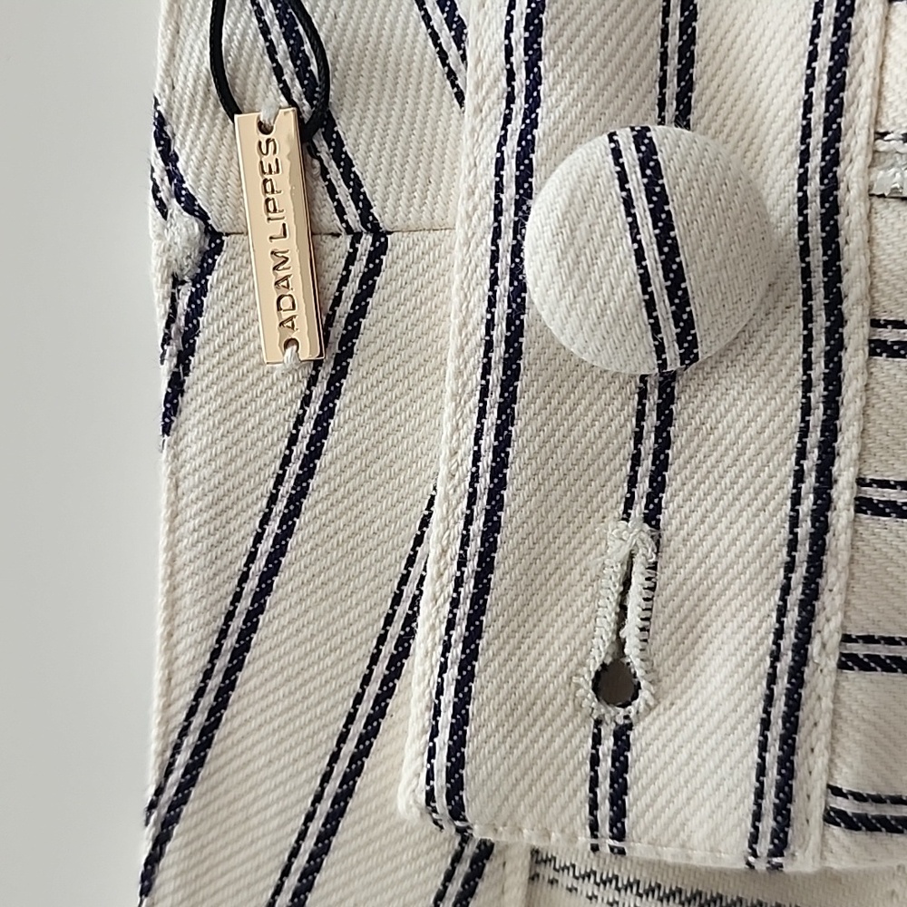 NWT Adam Lippes Stripe Caind Cotton Denim Wide Leg Ankle Pants In Canvas/Indigo - Picture 11 of 13